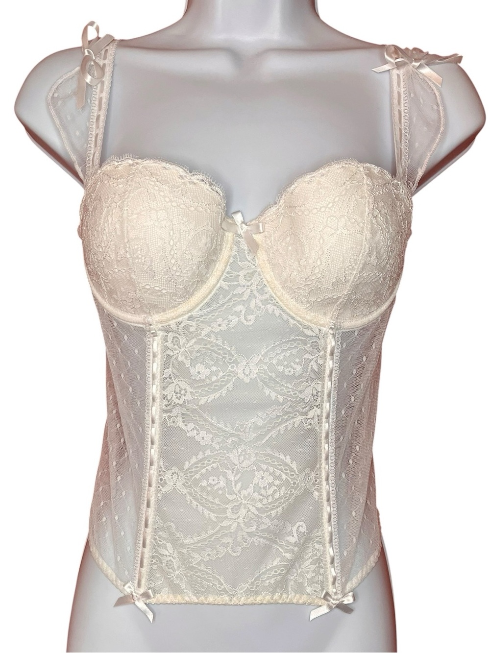 Aubade White Lace Longline Bustier with Tie Straps
